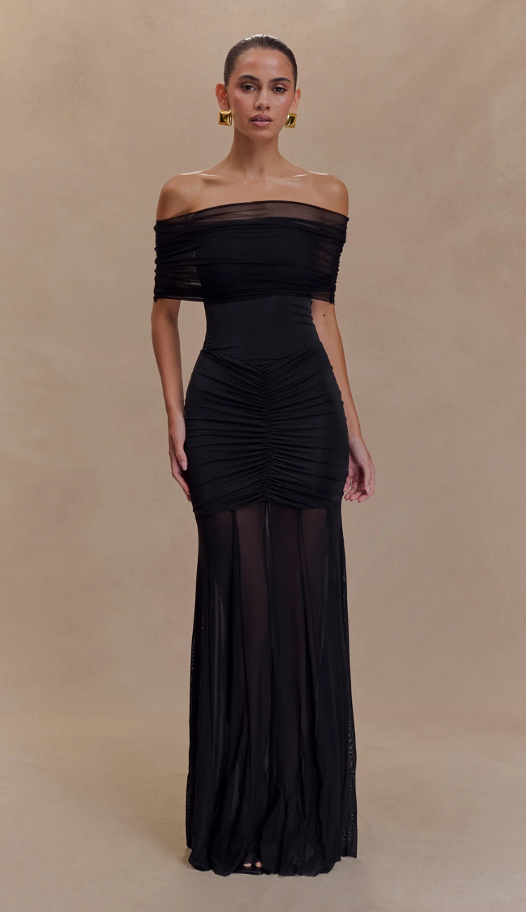 Cindy Black Mesh Maxi Dress