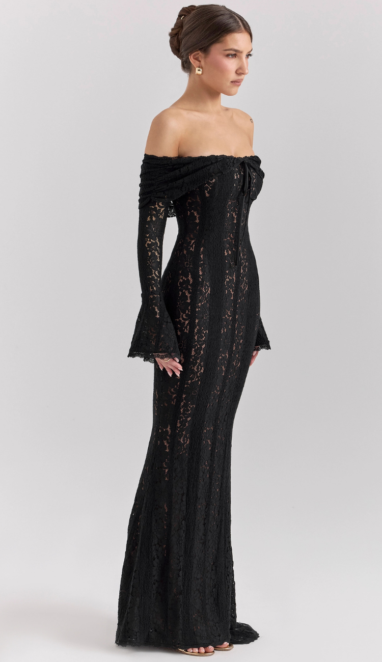 Kaelis Black Lace Maxi Dress