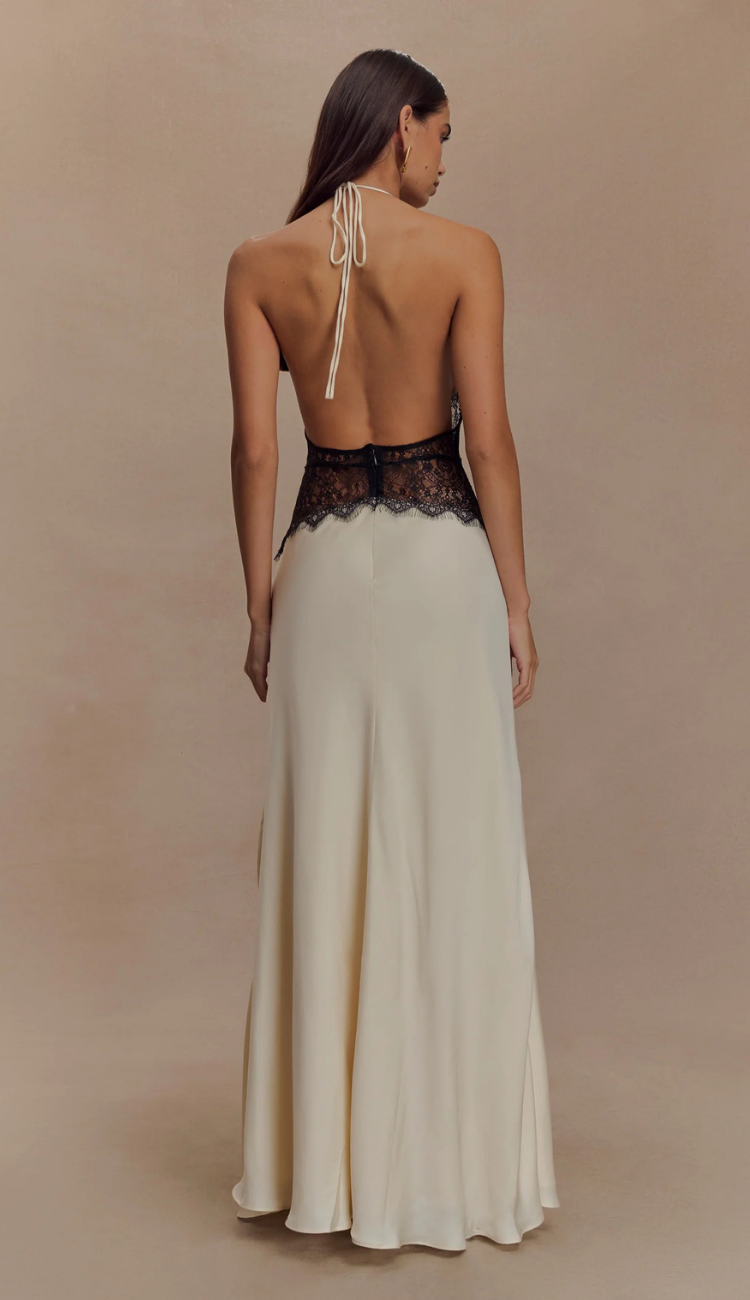 Lioré Lace and Satin Maxi Dress