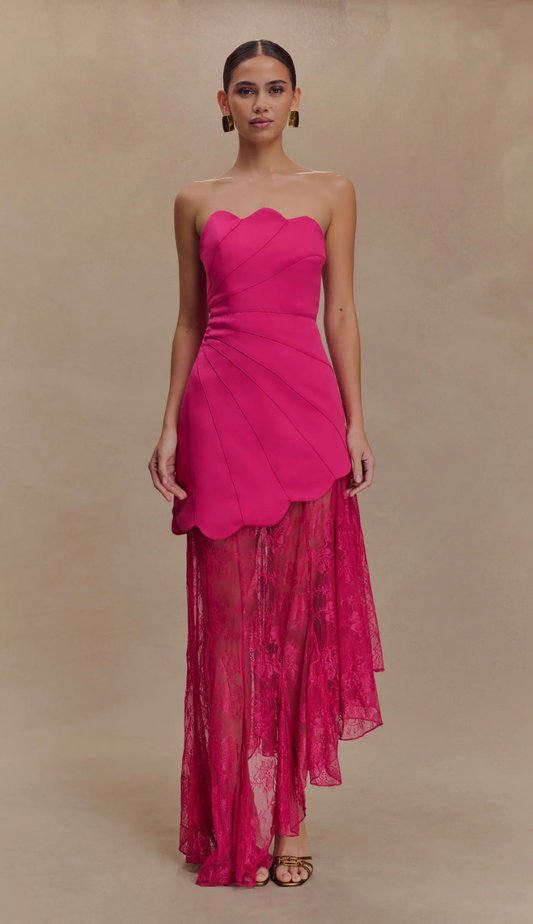 Simona Hot Pink Lace Maxi Dress