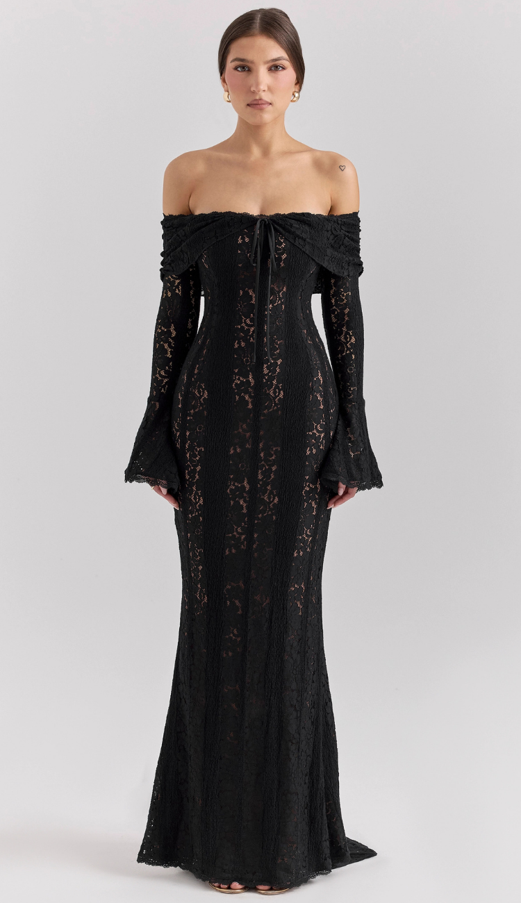 Kaelis Black Lace Maxi Dress