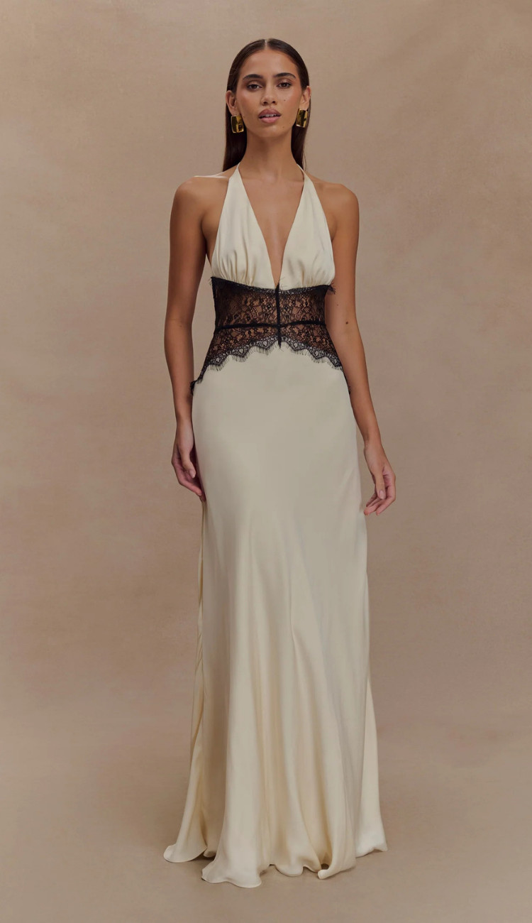 Lioré Lace and Satin Maxi Dress