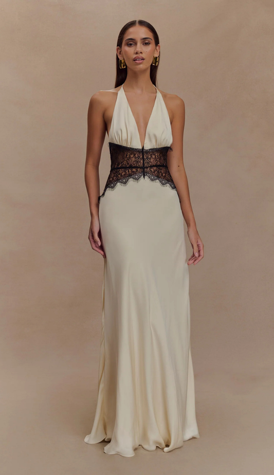Lioré Lace and Satin Maxi Dress