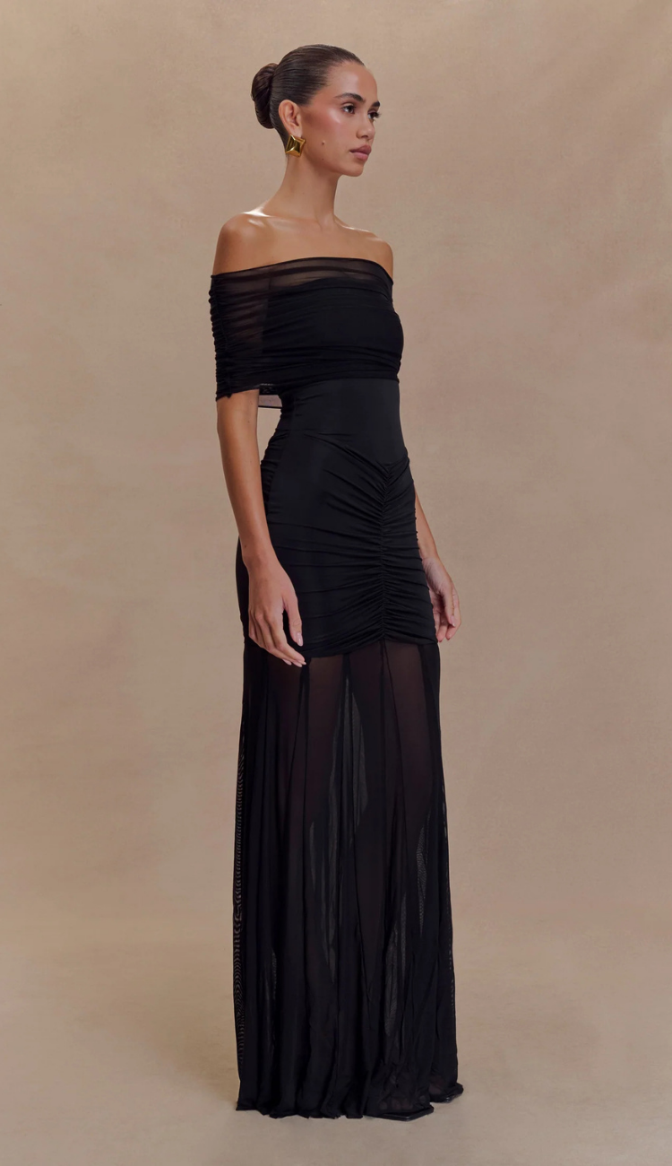 Cindy Black Mesh Maxi Dress