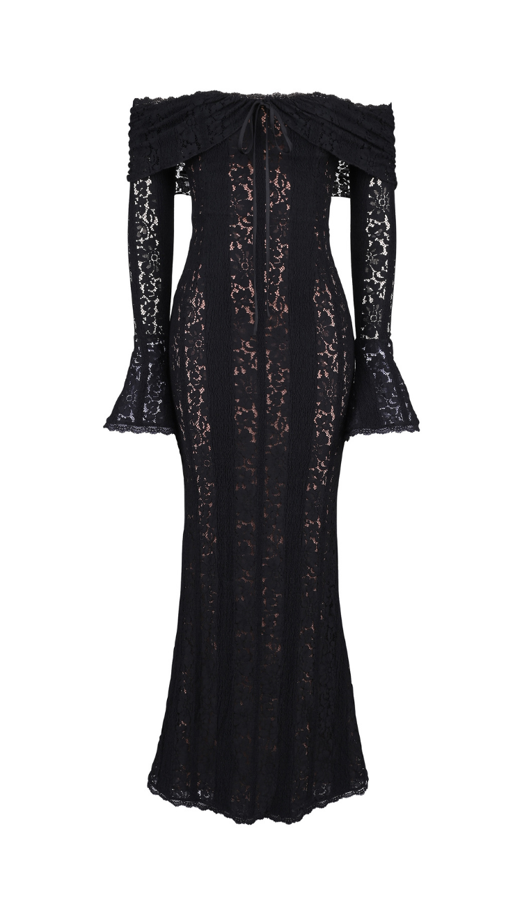 Kaelis Black Lace Maxi Dress