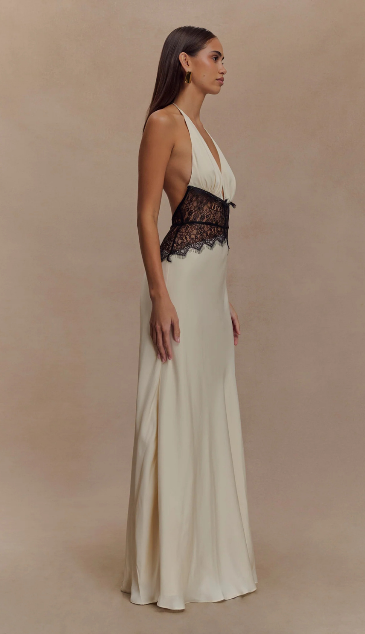 Lioré Lace and Satin Maxi Dress