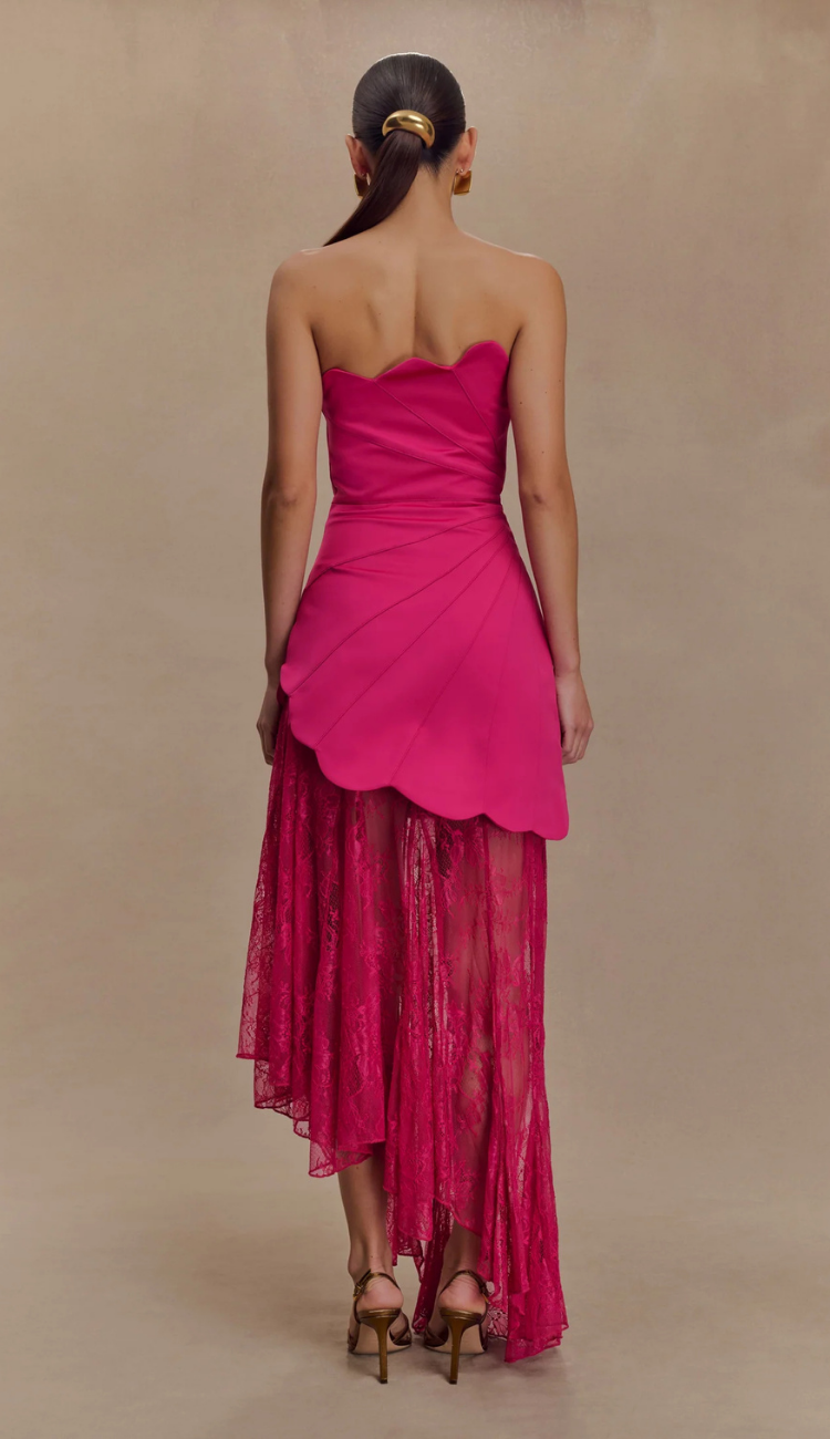 Simona Hot Pink Lace Maxi Dress