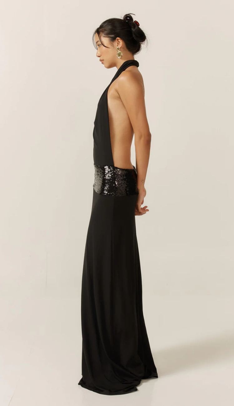 Vesna Backless Black Maxi Dress