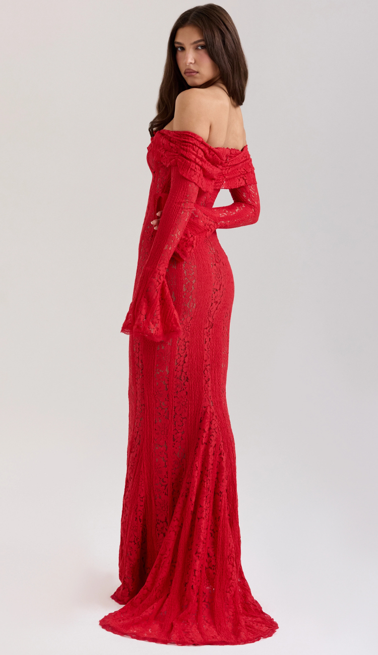 Kaelis Red Lace Maxi Dress