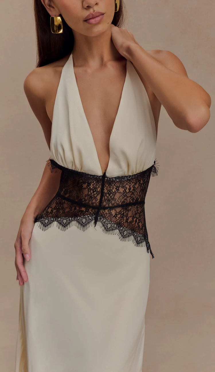 Lioré Lace and Satin Maxi Dress