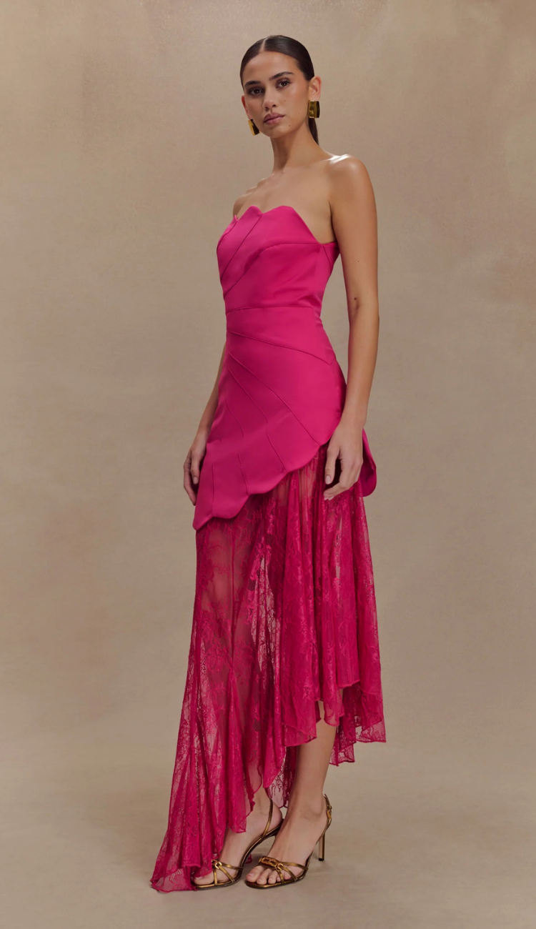 Simona Hot Pink Lace Maxi Dress
