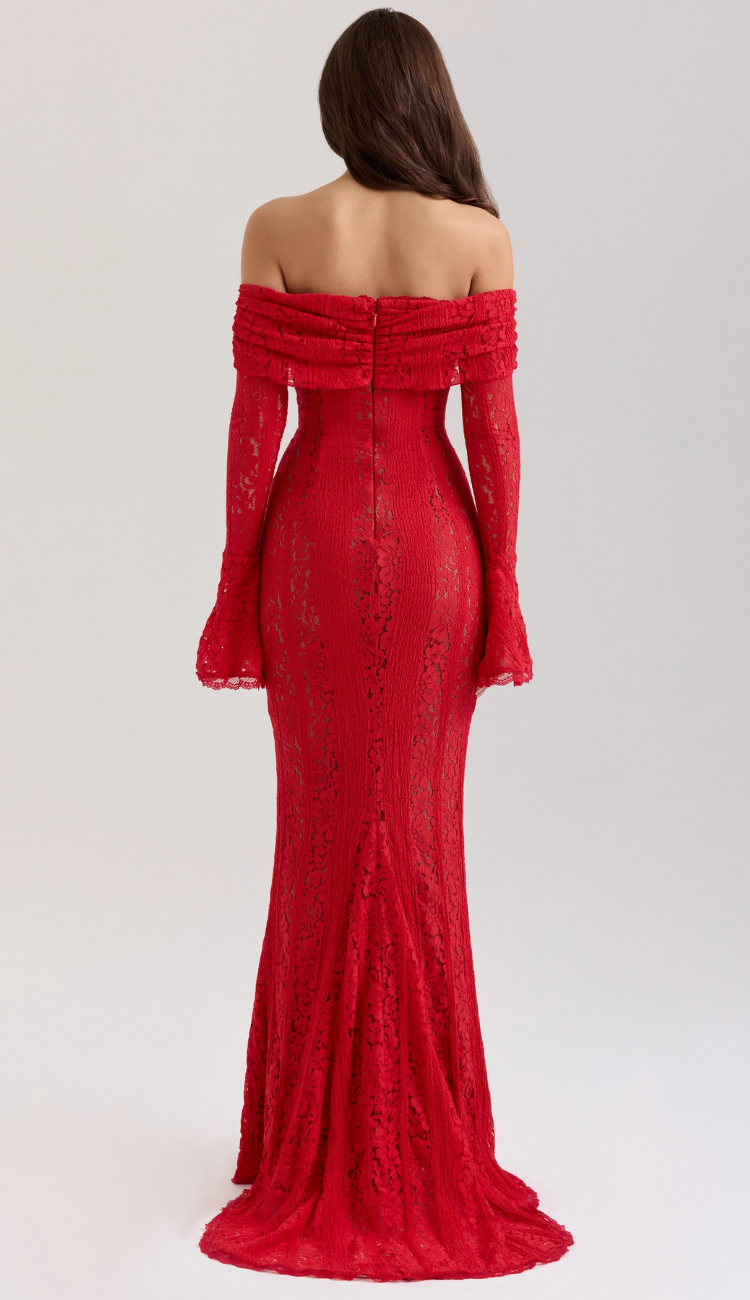Kaelis Red Lace Maxi Dress