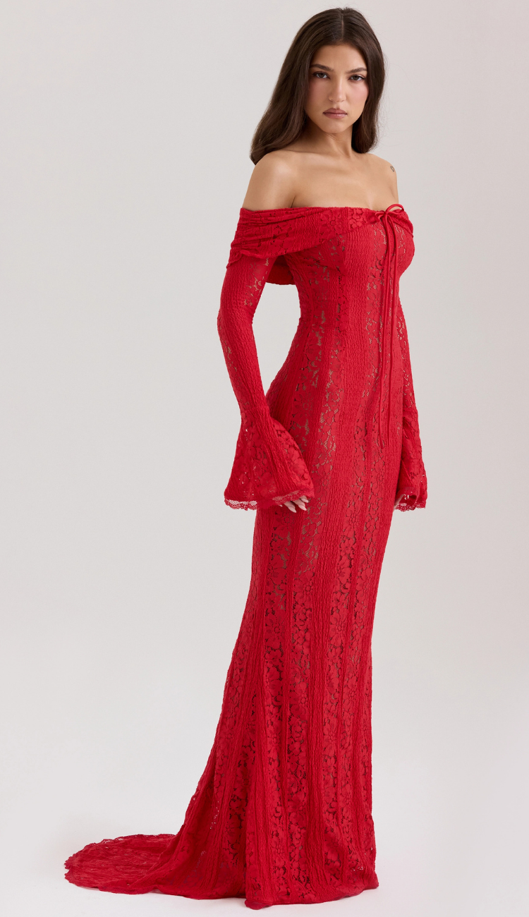 Kaelis Red Lace Maxi Dress