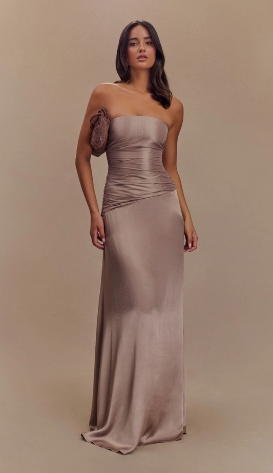 Daria Strapless Bronze Taffeta Maxi Dress