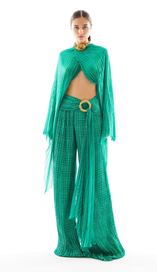 Melina Chiffon Palazzo Set – Emerald Green