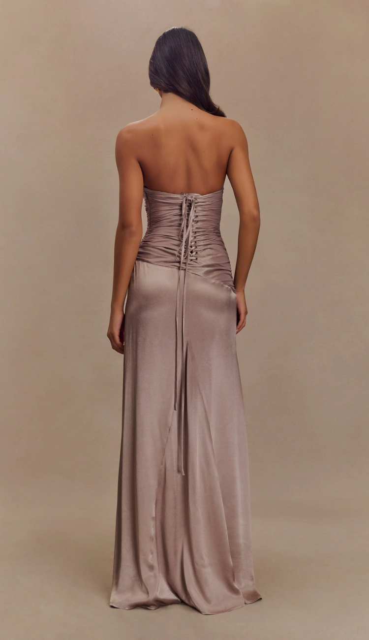 Daria Strapless Bronze Taffeta Maxi Dress