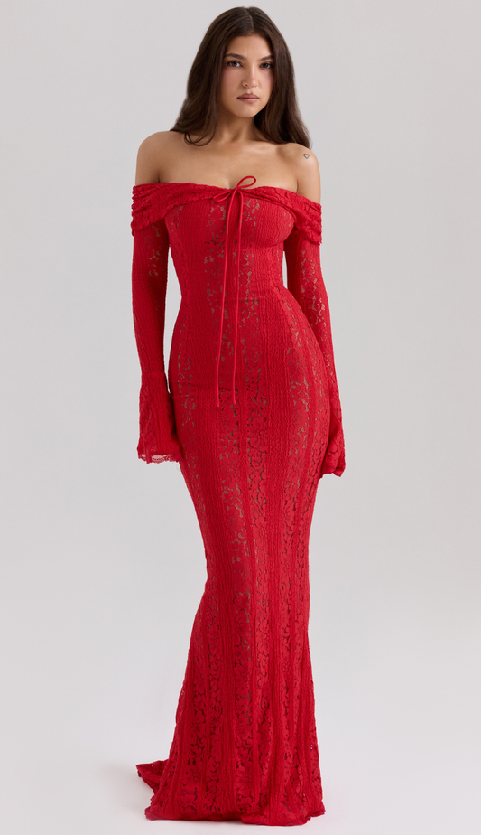Kaelis Red Lace Maxi Dress