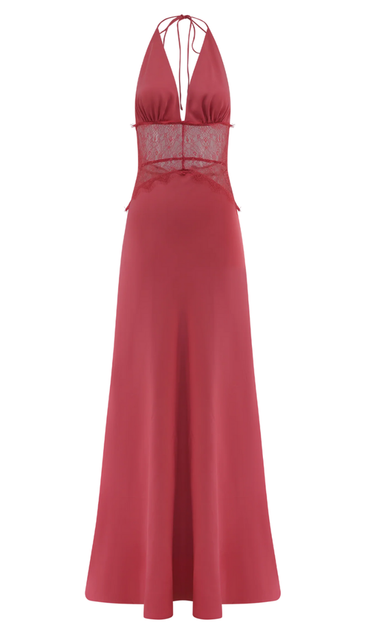 Lioré Pink Lace and Satin Maxi Dress