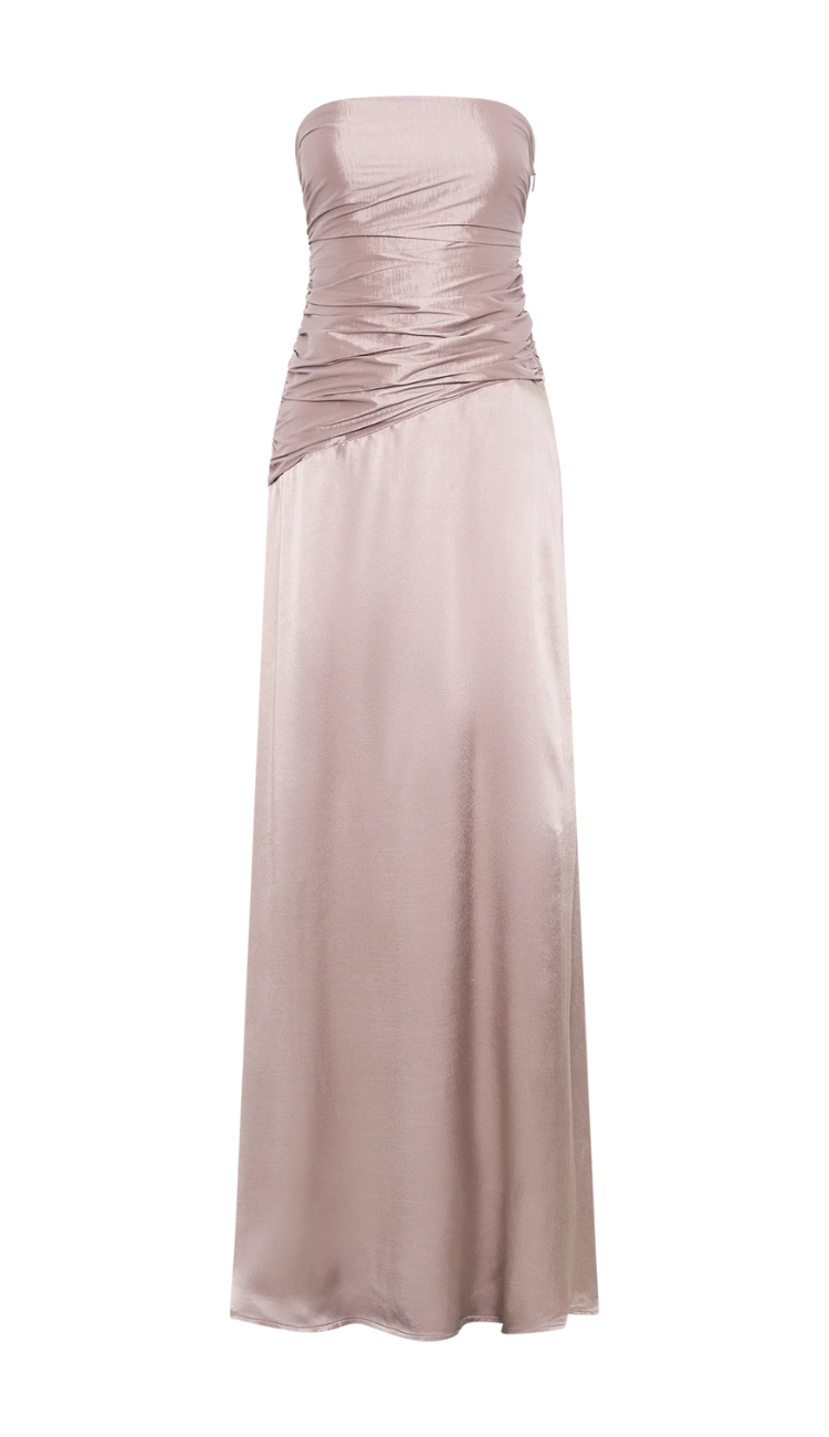 Daria Strapless Bronze Taffeta Maxi Dress
