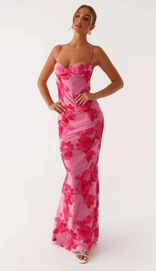 Meira Pink Mesh Maxi Dress