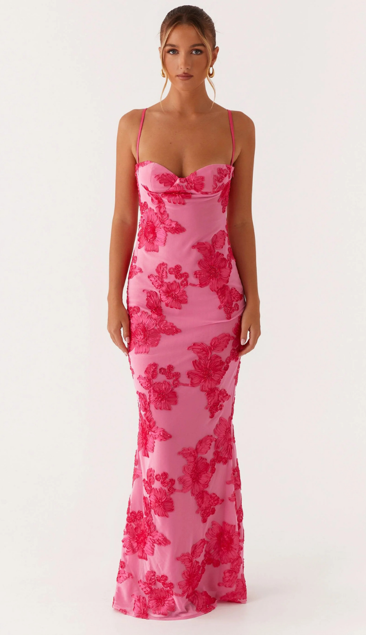 Meira Pink Mesh Maxi Dress