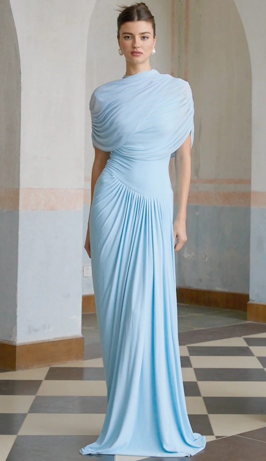 Lysette Plissé Blue Maxi Dress