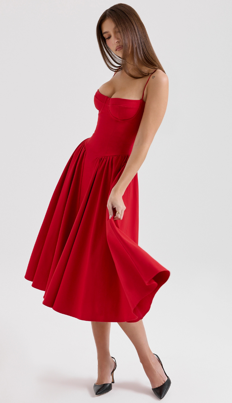 Wyatt Red Midi Dress