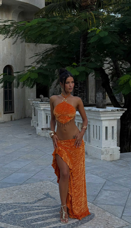 Analia Orange Maxi Skirt Set