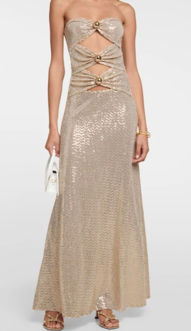 Priscilla Cutout Gold Maxi Dress