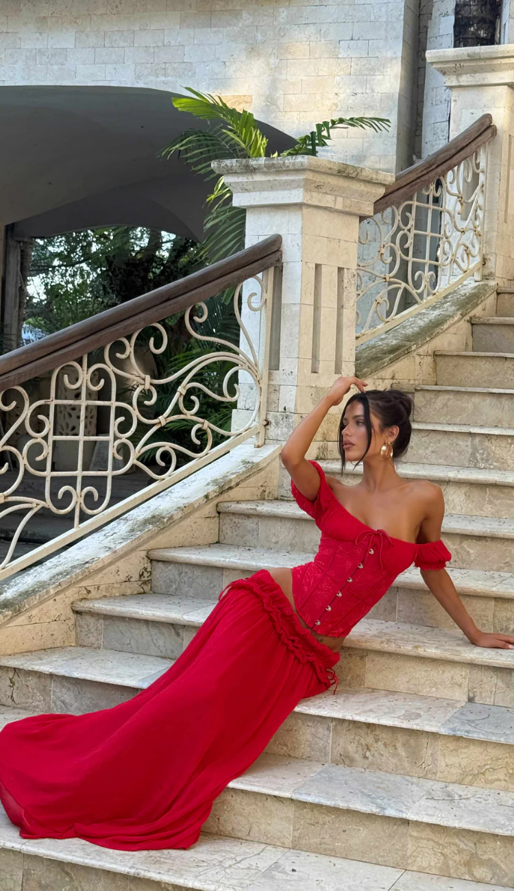 Clea Red Maxi Skirt Set