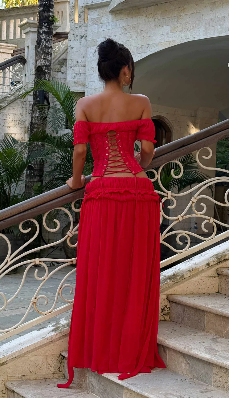 Clea Red Maxi Skirt Set