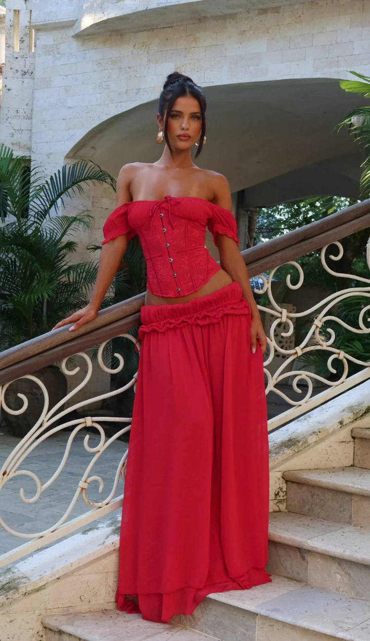 Clea Red Maxi Skirt Set