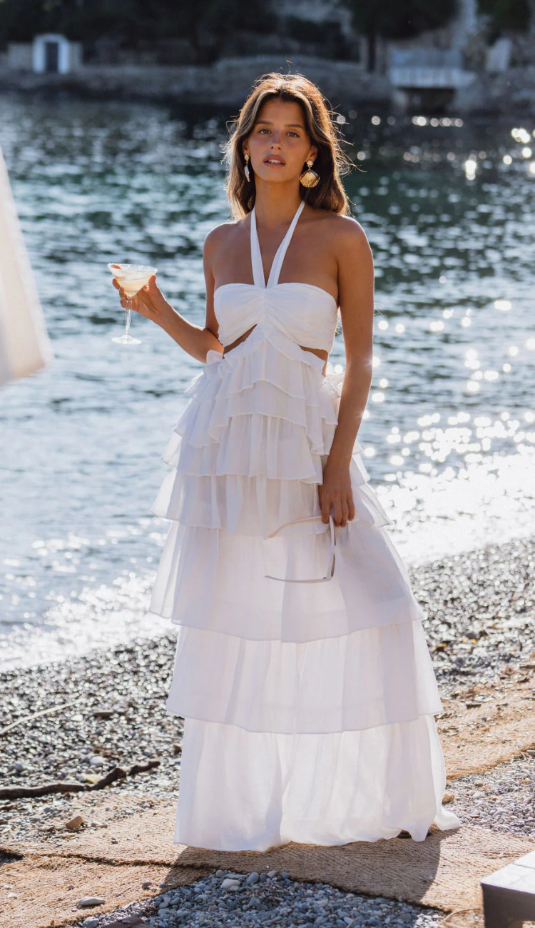 Wynn White Ruffle Maxi Dress