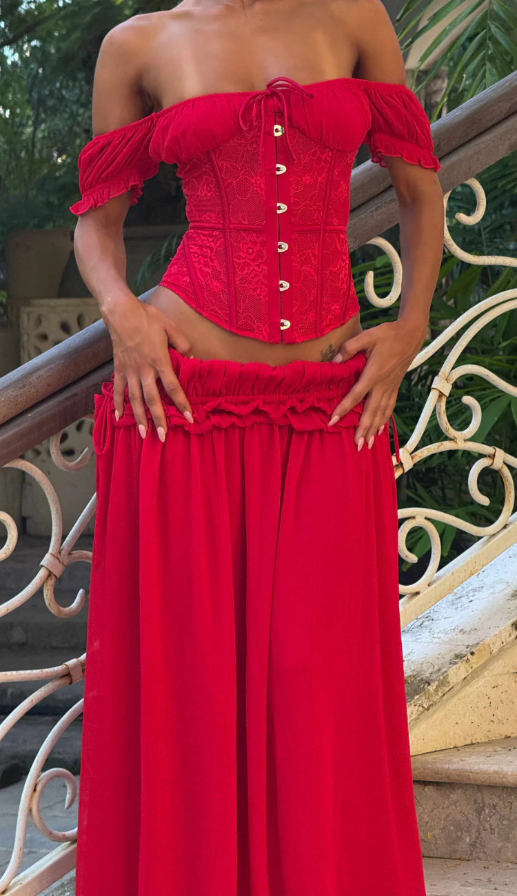 Clea Red Maxi Skirt Set