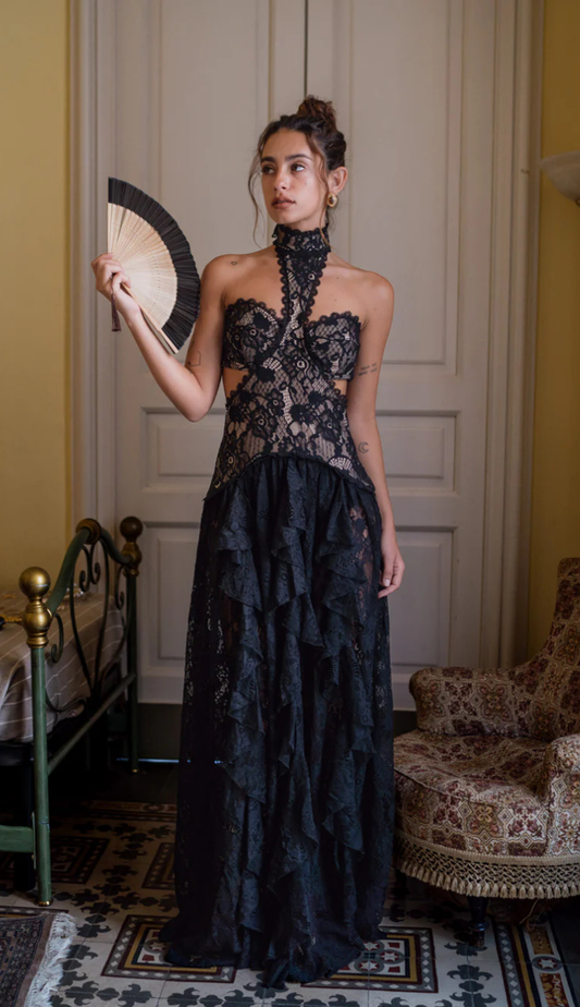 Padme Black Lace Maxi Dress