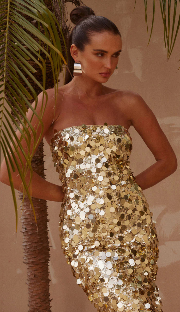 Talia Gold Sequin Midi Dress