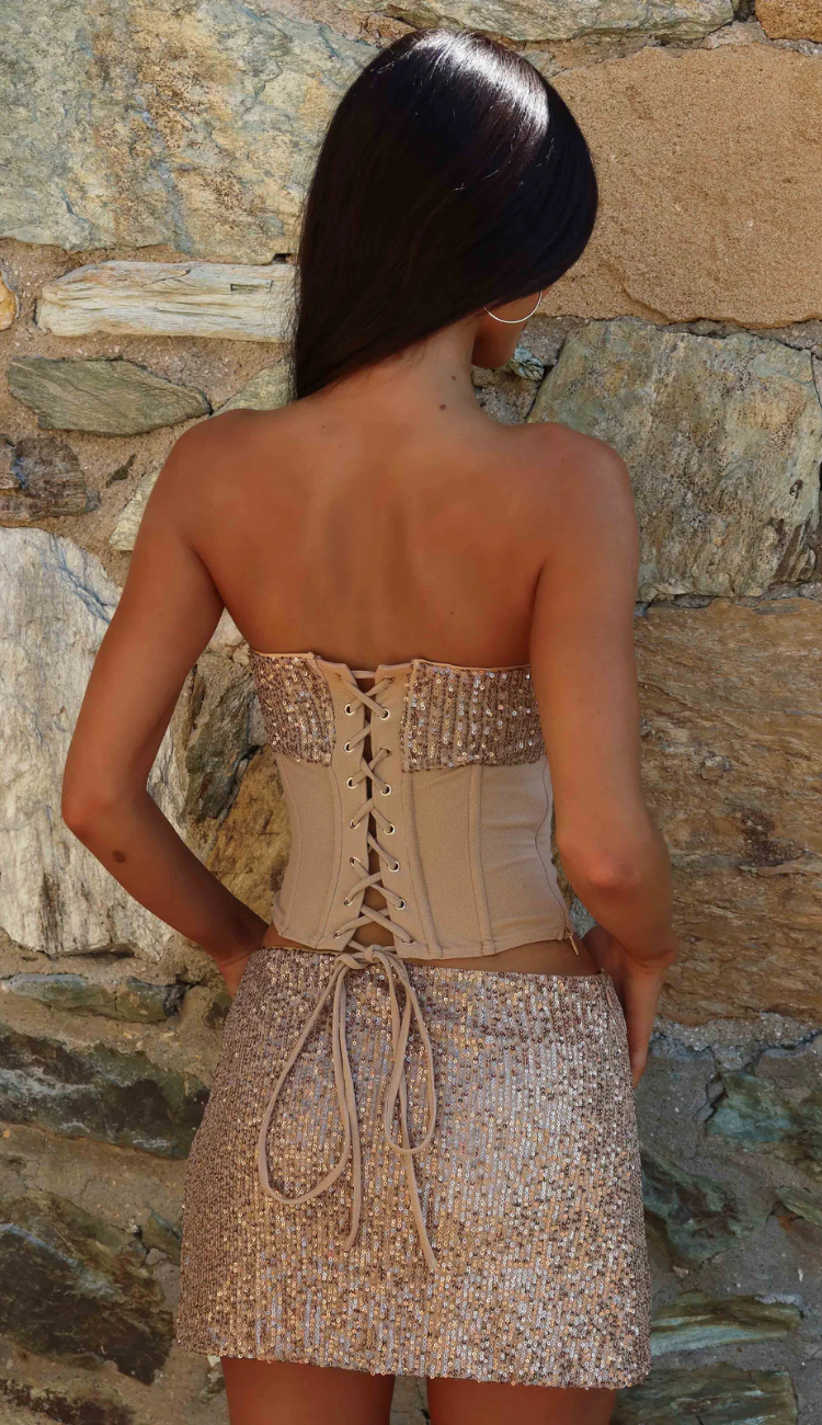 Adela Gold Mini Skirt Set